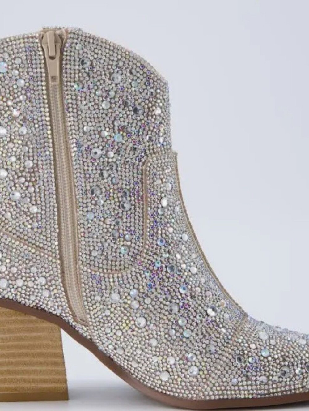 Arizona Jean Company Crystal Embellished Champagne Ankle Bootie